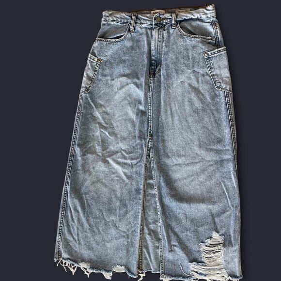 Y2K Distressed high rise blue denim midi skirt - Picture 1 of 6